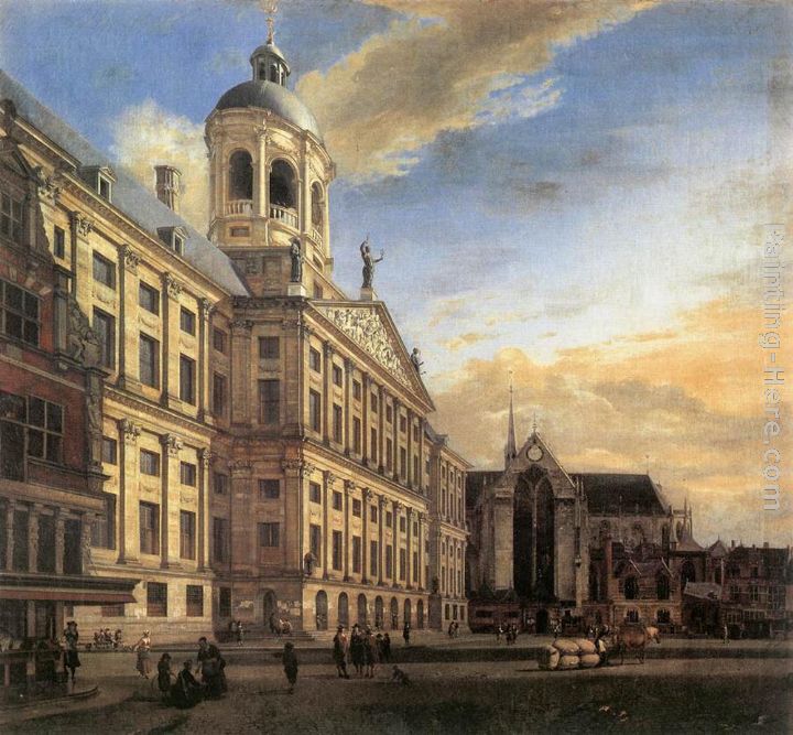 Amsterdam, Dam Square with the Town Hall and the Nieuwe Kerk painting - Jan van der Heyden Amsterdam, Dam Square with the Town Hall and the Nieuwe Kerk art painting